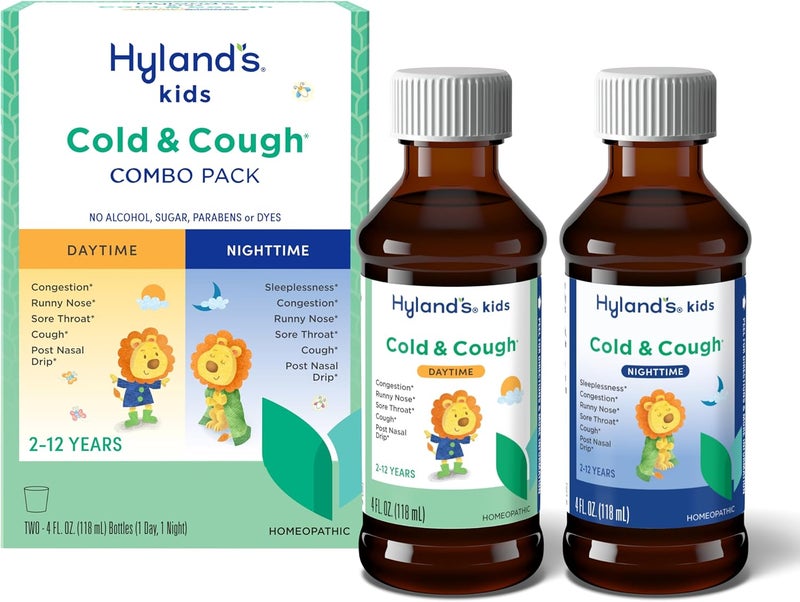 Hyland's Kids Cold and Cough Day and Night Combo Pack Cold Medicine for Ages 2 and up Syrup Cough Medicine for Kids Nasal Decongestant 4 Fl Oz Pack of 2 - Image 1