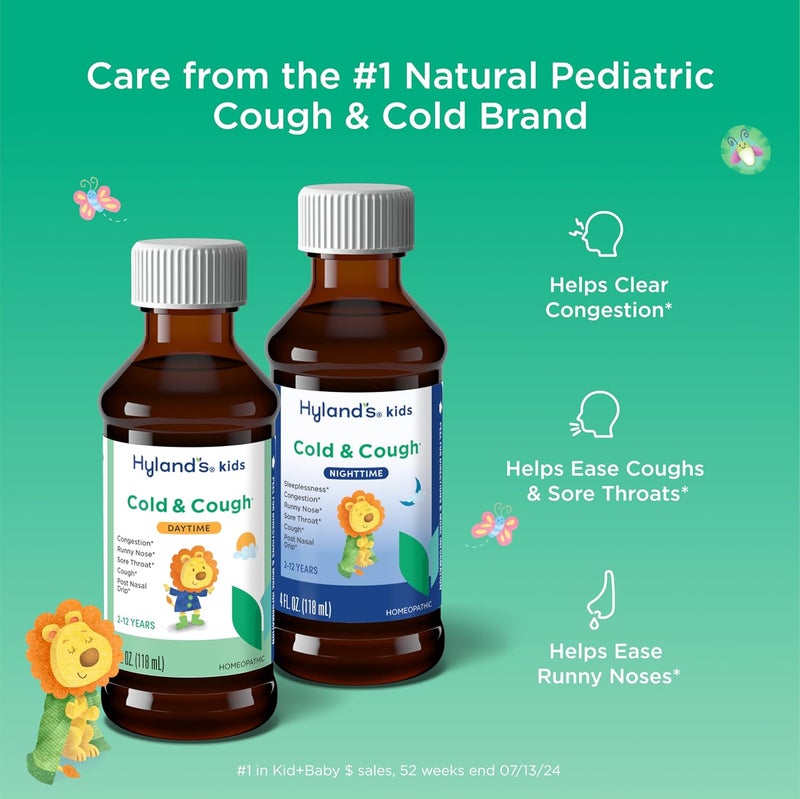 Hyland's Kids Cold and Cough Day and Night Combo Pack Cold Medicine for Ages 2 and up Syrup Cough Medicine for Kids Nasal Decongestant 4 Fl Oz Pack of 2 - Image 2