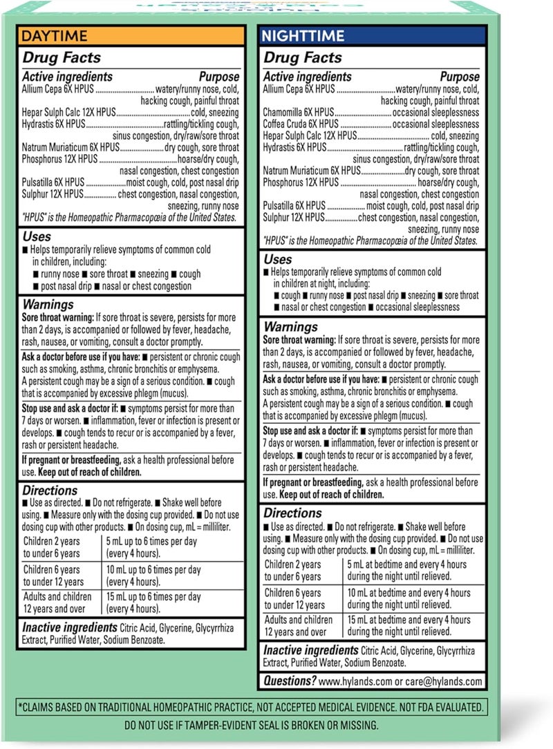 Hyland's Kids Cold and Cough Day and Night Combo Pack Cold Medicine for Ages 2 and up Syrup Cough Medicine for Kids Nasal Decongestant 4 Fl Oz Pack of 2 - Image 5