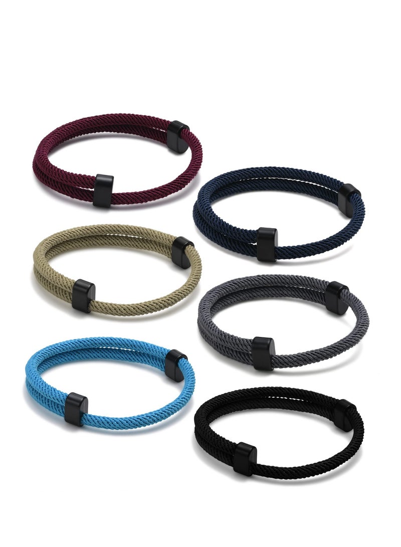 Nautical Braided Rope Bracelets Set, 6 Pcs Adjustable Braided Cord Bracelet, Men Women Braided Bracelets, Handmade Navy Marine String Bracelet  - Image 1