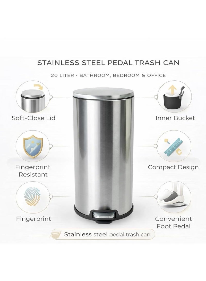 Primanova 20 Liters Heavy Duty Hands-Free Stainless Steel 404 Commercial Kitchen Step Trash Can, Anti-Rust Soft Close Lid Trashcan, 20 Liters silver - Image 2