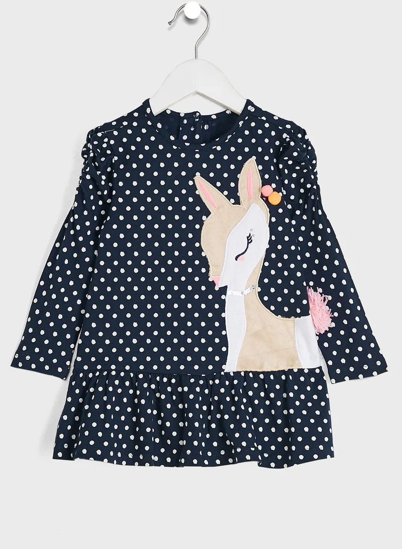 Nautinati Nautinati Navy Blue Embellished Applique Cotton A-Line Dress