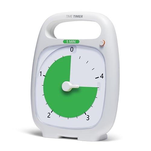 TIME TIMER PLUS 5 Minute Desk Visual Timer - Countdown Timer with Portable Handle for Classroom, Office, Homeschooling, Study Tool with Silent Operation (White) - Image 1