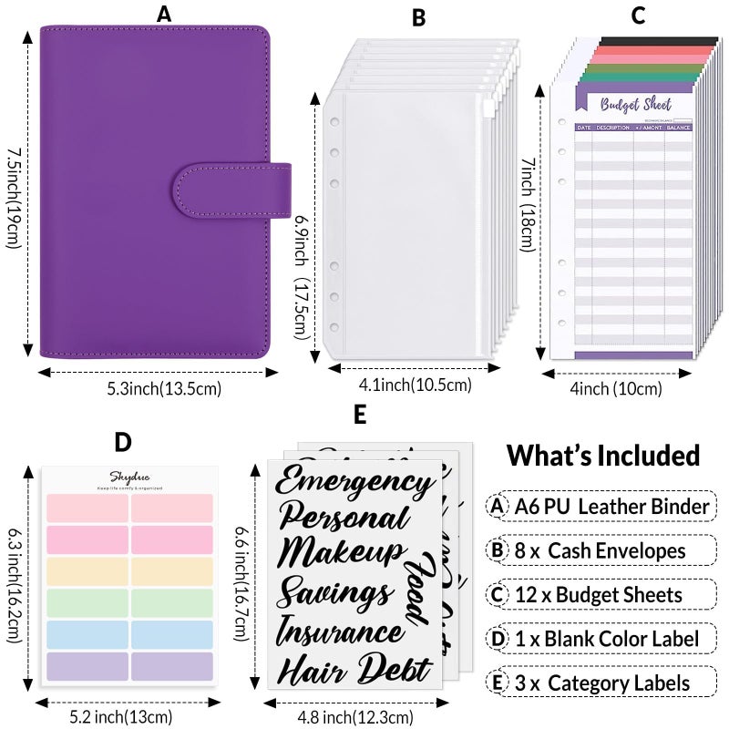 SKYDUE Budget Binder, Money Saving Binder with Zipper Envelopes, Cash Envelopes and Expense Budget Sheets for Budgeting (Violet) - Image 3