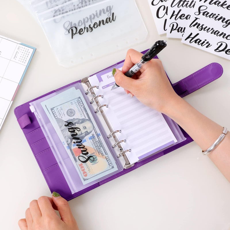 SKYDUE Budget Binder, Money Saving Binder with Zipper Envelopes, Cash Envelopes and Expense Budget Sheets for Budgeting (Violet) - Image 2