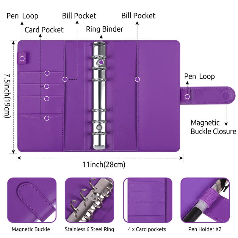 SKYDUE Budget Binder, Money Saving Binder with Zipper Envelopes, Cash Envelopes and Expense Budget Sheets for Budgeting (Violet) - Image 5
