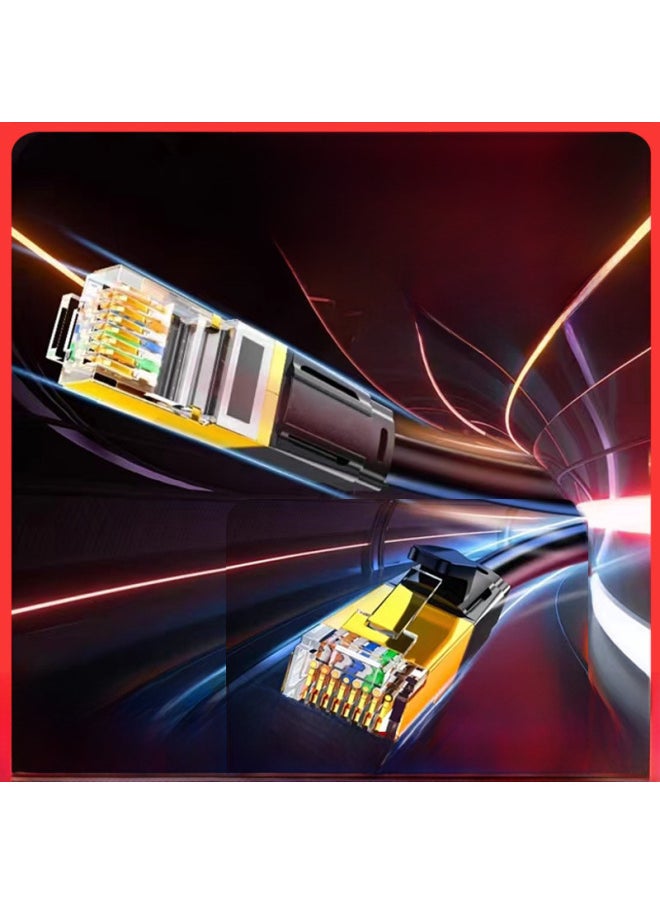 Generic Flat Eight-class Finished Network Cable Pure Copper Double Shielded Cable For Home Use High-speed Gigabit Network-Color:Class 8 Trillion  Black * Round Wire * Pure Copper Double Shield-Line Length:2 M  - Image 2