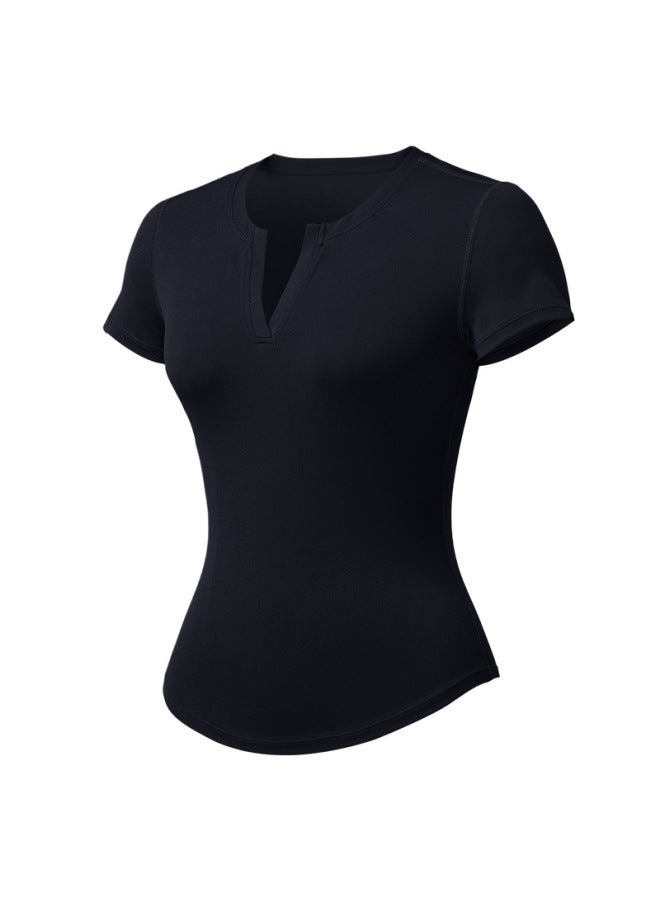 Skims-style Women's Slim-fit Short-sleeve T-shirt, Stretchy Fitness V-neck Tight-fitting Yoga Top