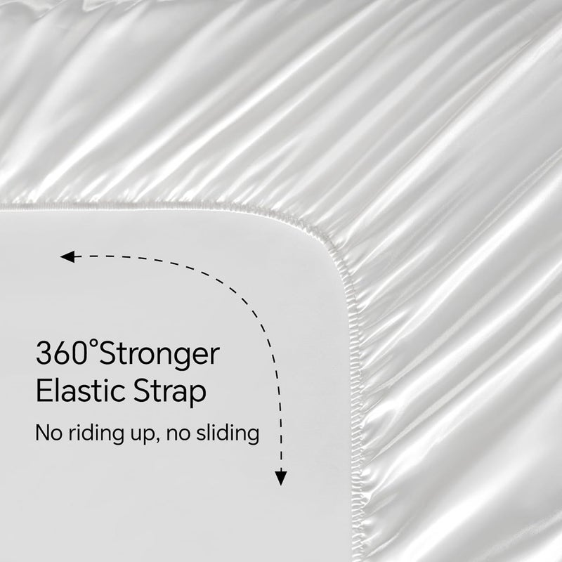 BEDELITE Satin Sheets Queen Size Bed Set, Luxury Soft White Silky Sheets for Hair and Skin, Similar to Silk Bed Sheets Set 4 Pieces （1 Deep Pocket Fitted Sheet, 1 Flat Sheet, and 2 Pillowcases） - Image 5