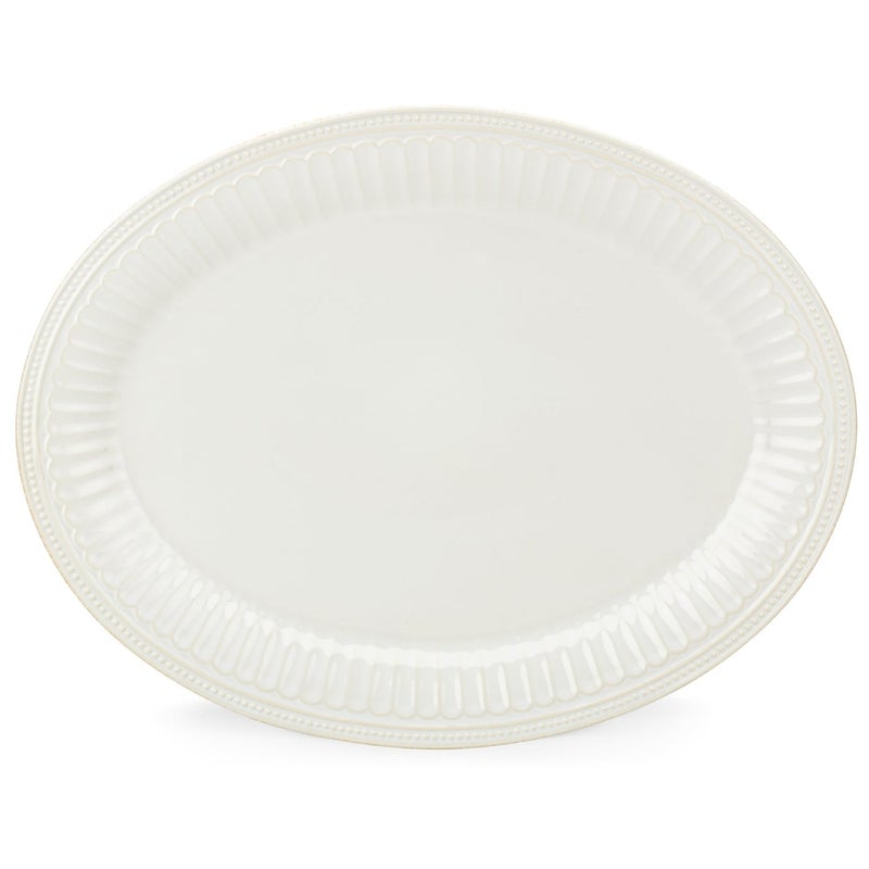 Lenox Serveware, Lenox French Perle Groove White Serving Platter, Oval Shape, 16-Inch, Stoneware, Dishwasher Safe, Turkey Platter for Thanksgiving, Winter Hosting, Christmas Serving (White, 1 Piece) - Image 3