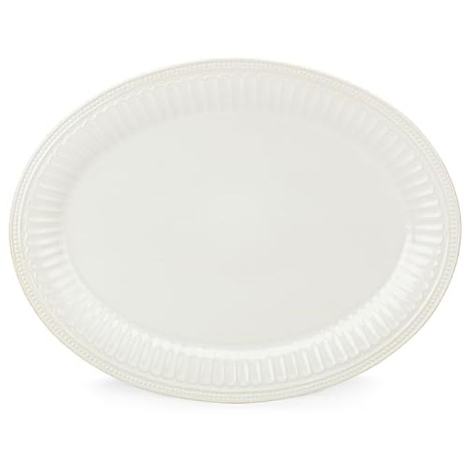 Lenox Serveware, Lenox French Perle Groove White Serving Platter, Oval Shape, 16-Inch, Stoneware, Dishwasher Safe, Turkey Platter for Thanksgiving, Winter Hosting, Christmas Serving (White, 1 Piece) - Image 1
