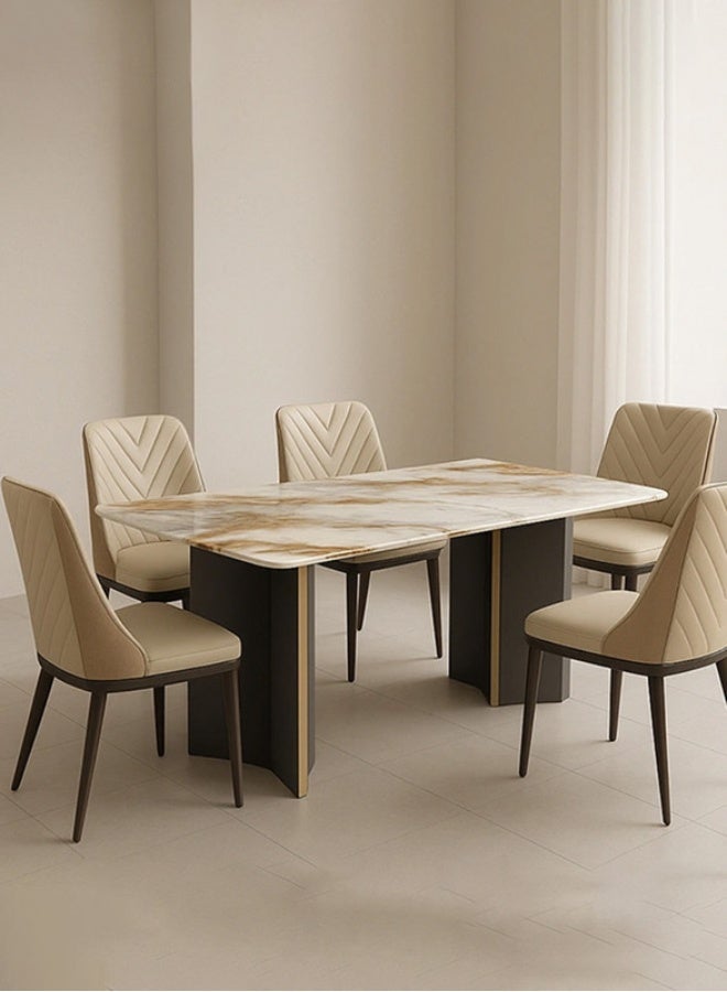 YI ONE Dining Table T2030-1.8M – Rectangular Marble Top with Modern Steel Legs, Classic 6–8 Seater Luxury Dining Table, 1800×900×760 mm - Image 2
