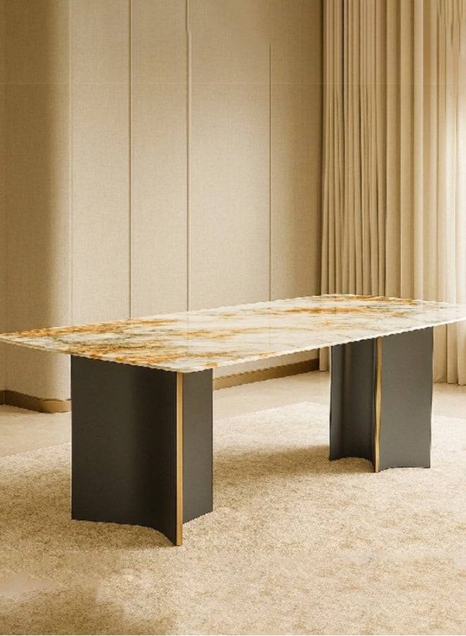 YI ONE Dining Table T2030-1.8M – Rectangular Marble Top with Modern Steel Legs, Classic 6–8 Seater Luxury Dining Table, 1800×900×760 mm - Image 1