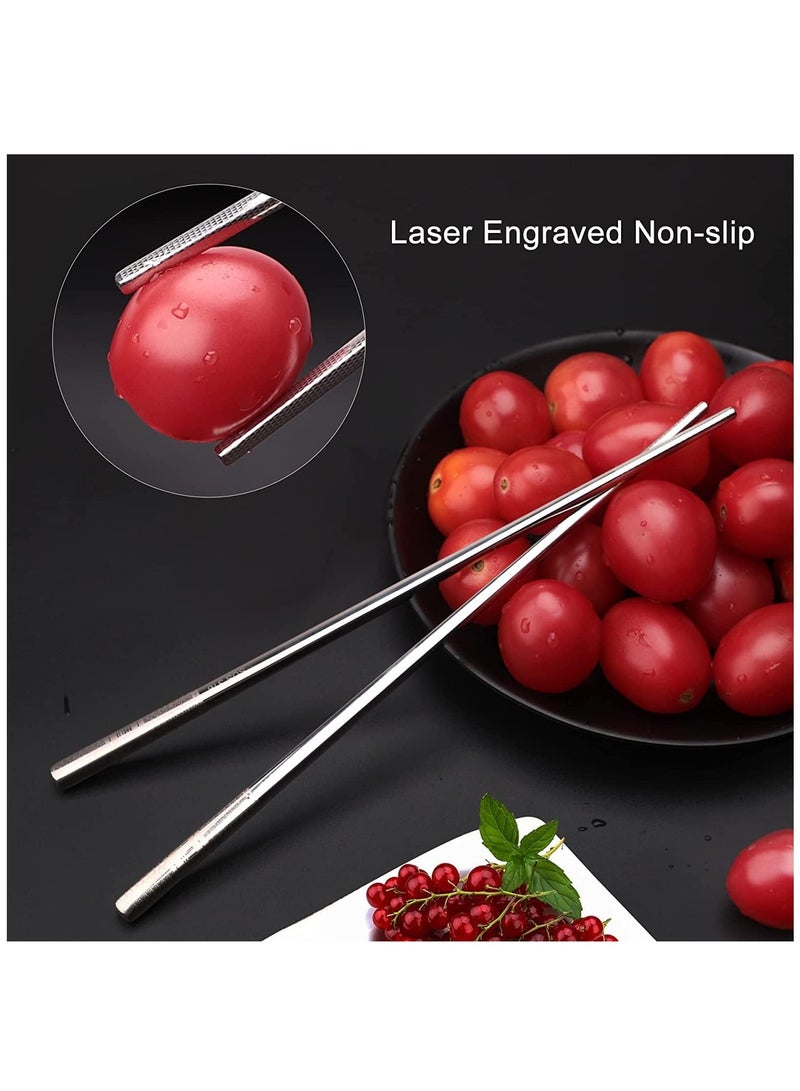 Stainless Steel Chopsticks, Silver Metal Reusable Chopsticks, Dishwasher Safe Metal Chopsticks Square Lightweight Chop Non-slip Sticks, Gift Set 5 Pairs  - Image 2