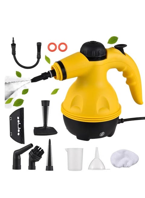 STEAM CLEANER, a 1000-watt steam cleaning device for removing stains, comes with a set of accessories for cleaning the kitchen, bathroom, and car windows, with a 6-month warranty from Raejj.