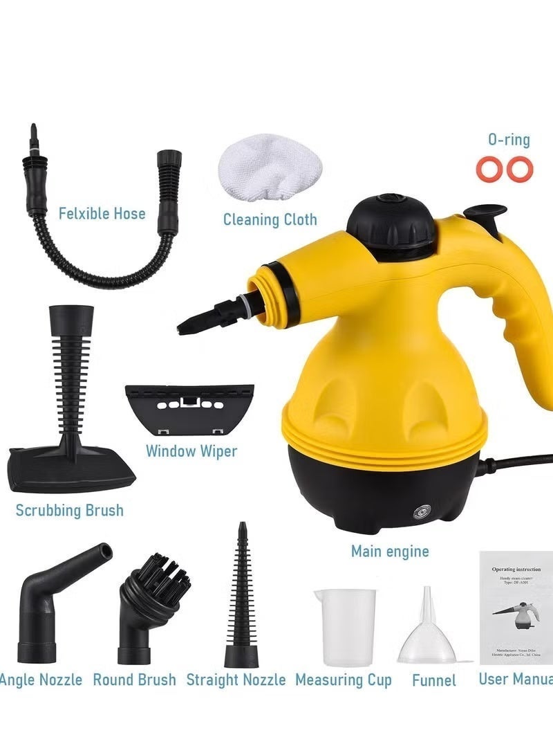 STEAM CLEANER, a 1000-watt steam cleaning device for removing stains, comes with a set of accessories for cleaning the kitchen, bathroom, and car windows, with a 6-month warranty from Raejj. - Image 2