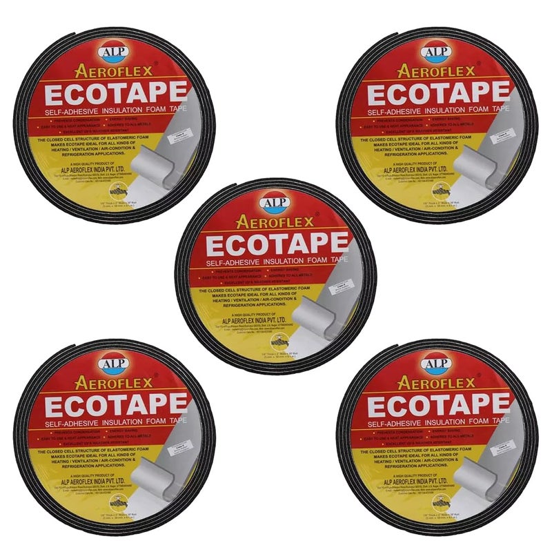 ALP Nitrile Self Adhesive Insulation Foam Tape, ECOTAPE, Class O for Matel Heat, Air Conditioning, industrial Freezers, Refrigerators (2"(W) X 3 mm(T) X 9.1 Meter(L)) - Black, Pack of 5 - Image 1