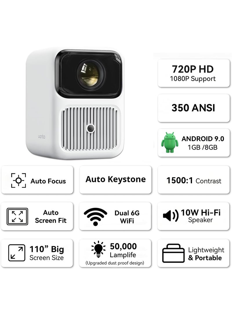 WANBO Dali 1 Fully Automatic | Android Smart Portable LED Projector | Native 720p Full HD 1080P Support | 350 ANSI | Auto Focus & Keystone | Home Outdoor | WiFi & BT | Netflix, Prime & More - Image 2