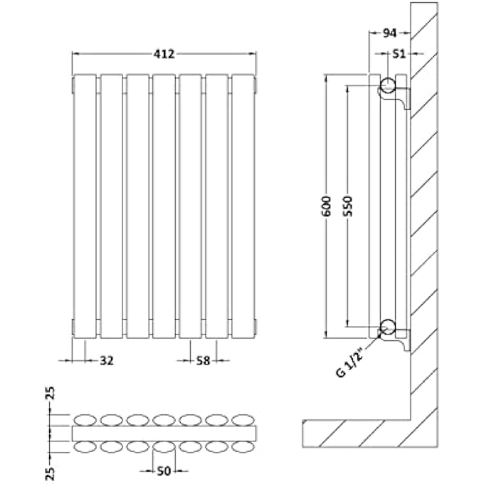 HL337D REVIVE MODERN HOME WALL MOUNT DESIGNER HORIZONTAL DOUBLE PANEL RADIATOR, 600MM X 412MM X 78MM, HIGH GLOSS WHITE - Image 2
