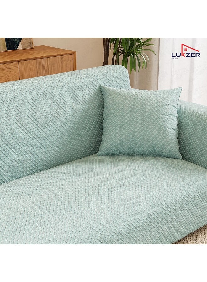 Lukzer غطاء أريكة لوكزر ذو مقعدين بلون أزرق باهت بنمط الماس المنحني | 240 GSM قماش جاكار مرن يناسب جميع الأرائك | غطاء أريكة مضاد للانزلاق وقابل للغسل بالكامل (140-180 سم/SC-086-02) - Image 5
