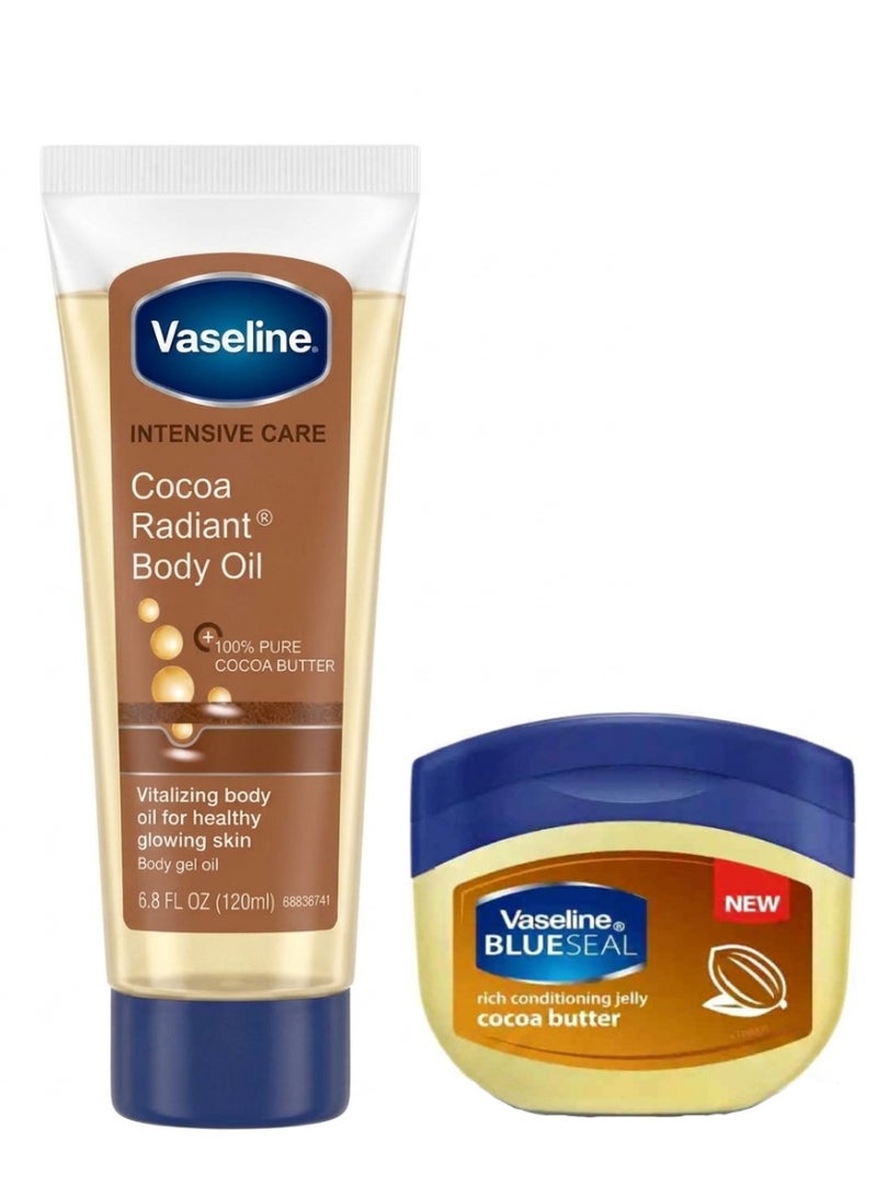 Vaseline Intensive Care Cocoa Radiant Body Gel Oil 120Ml plus Vaseline Blue Seal With Cocoa Butter Petroleum Jelly 50Ml - Image 1
