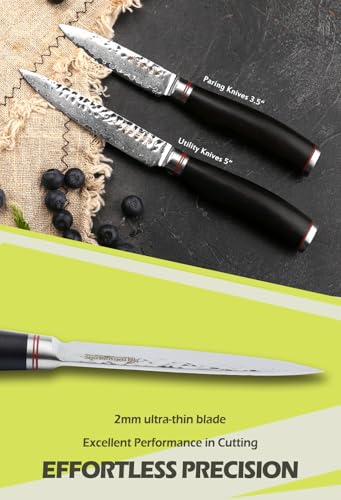 YOUSUNLONG Utility Knife 5 inch Japanese 67 Layers Hammered Damascus Steel with Natural Leadwood Handle - Image 4