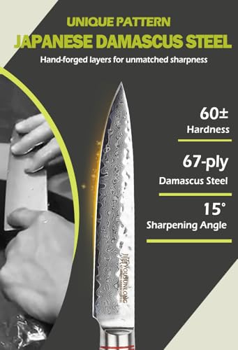 YOUSUNLONG Utility Knife 5 inch Japanese 67 Layers Hammered Damascus Steel with Natural Leadwood Handle - Image 2