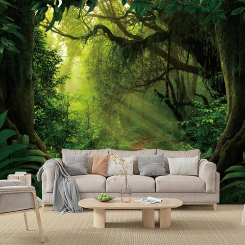 Apdidl Green Forest Backdrop Tapestry for Bedroom, Nature Tree Cave Fantasy Landscape Ceiling Wall Mural Tapestries, Misty Scenic Jungle Decor Wall Hanging for Living Room Indoor Outdoor 51" X 60" - Image 4