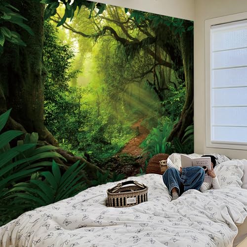 Apdidl Green Forest Backdrop Tapestry for Bedroom, Nature Tree Cave Fantasy Landscape Ceiling Wall Mural Tapestries, Misty Scenic Jungle Decor Wall Hanging for Living Room Indoor Outdoor 51" X 60" - Image 2