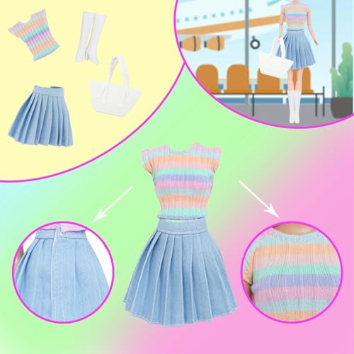 BLIJOLA 10Pcs Doll Clothes Accessories Including 4 Sets Casual Doll Clothing Skirt Long Dress Top and Pant Outfits with 4 Pair of Shoes 2 Handbags for 115 inch Girl Doll Theme Set - Image 5