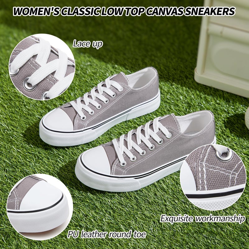 Adokoo Canvas Tennis Shoes for Women Low Top Casual White Black Sneakers for Women Lace Up Fashion Comfortable Walking Shoes (Grey,6) - Image 4