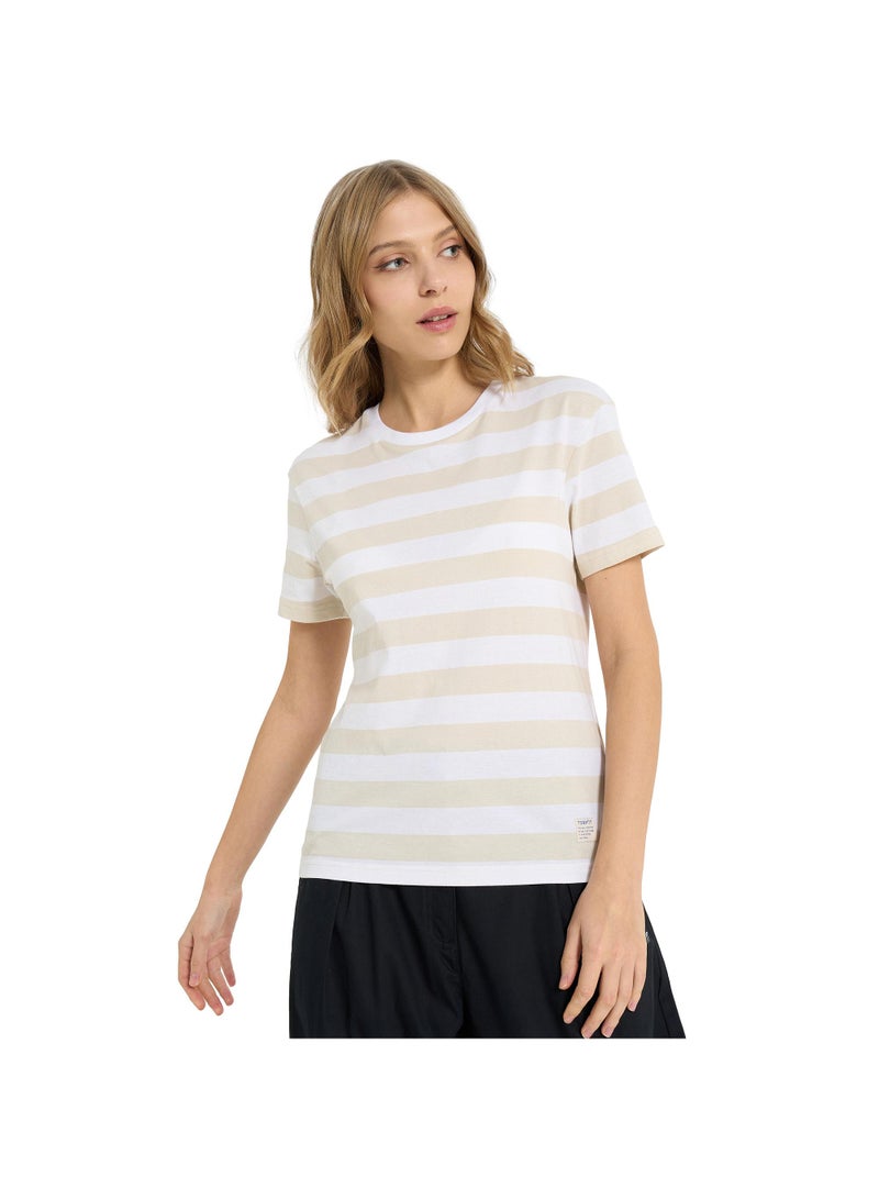 Termit Women's T-shirt White/Beige, Termit, Striped Design, Comfortable Cotton Fabric, Relaxed Fit, Perfect for Active Days and Everyday Wear - Image 1