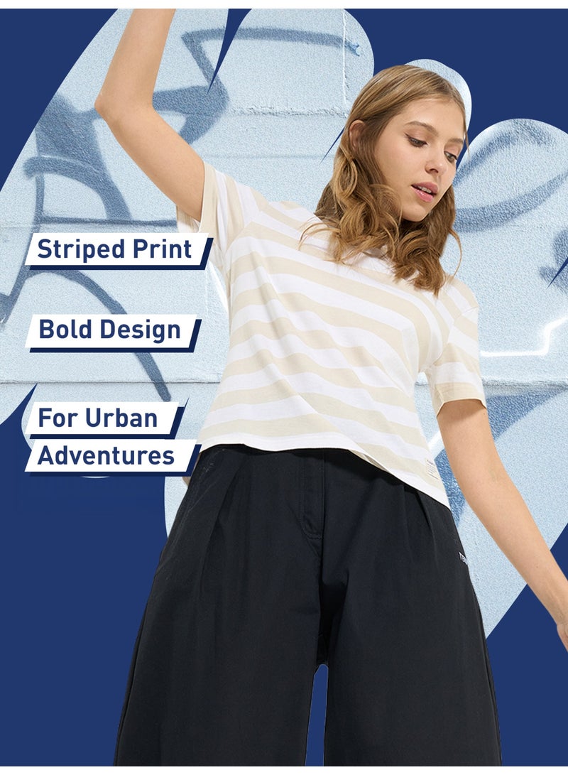 Termit Women's T-shirt White/Beige, Termit, Striped Design, Comfortable Cotton Fabric, Relaxed Fit, Perfect for Active Days and Everyday Wear - Image 3