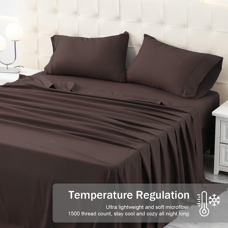 MICORAL صفائح السرير التوأم المصغرة مجموعة صفائح ناعمة للتنفس صفائح مجموعة مع 16 "" تصميم جيب عميق (3 قطع التوأم بني) - Image 2