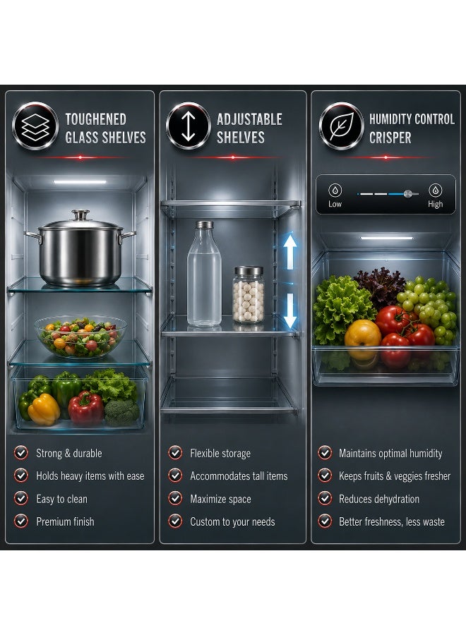 HOOVER 682 Liters Gross Capacity Side By Side Refrigerator, Dual Inverter Compressor With 10 Year Warranty, LED Display with Touch Control, Ice Twister, 1 Year Manufacturer Warranty - HSB-M682-S HSB-M682-S Grey - Image 5