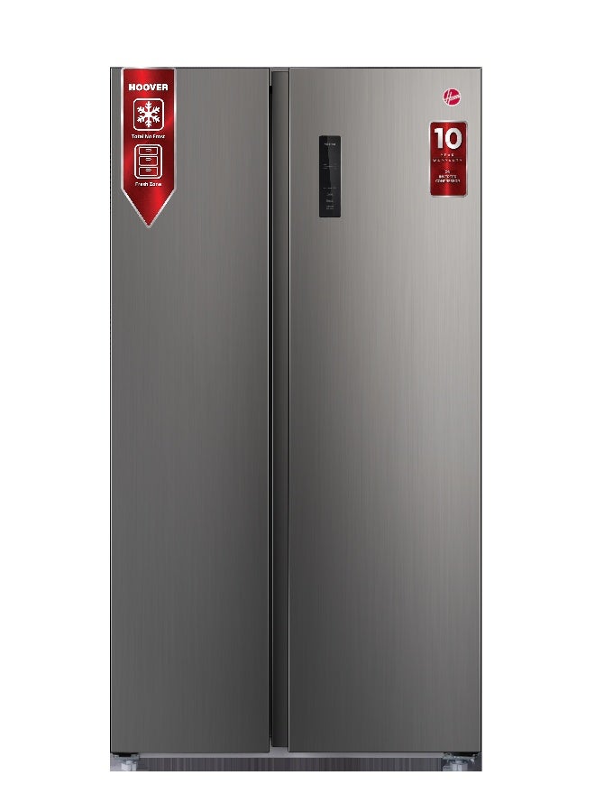 HOOVER 682 Liters Gross Capacity Side By Side Refrigerator, Dual Inverter Compressor With 10 Year Warranty, LED Display with Touch Control, Ice Twister, 1 Year Manufacturer Warranty - HSB-M682-S HSB-M682-S Grey - Image 1