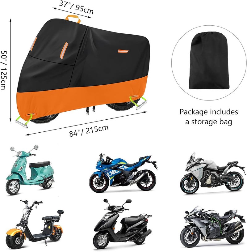 seceles Powersports Black Orange Waterproof Vehicle Covers with Lock Holes 300D Oxford 300D Heavy Duty Durable Waterproof Motorcycle Scooter 150CC (XL 86"x37"x50") Upgraded classic design - Image 2