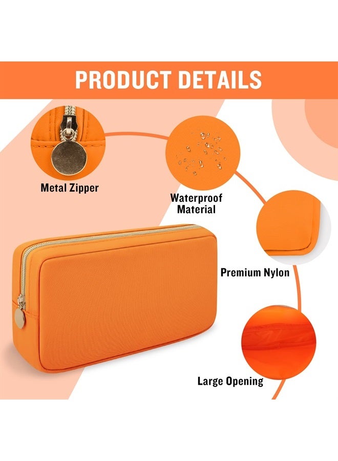 Iqimott Nylon Small Makeup Bag Cosmetic Zipper Pouch for Purse, Preppy Makeup Bag Compact Make up Pouch Toiletry Bag, Waterproof Zipper Purse Travel Coin Pouch Storage Bag for Women Girls Teens(Orange) - Image 2