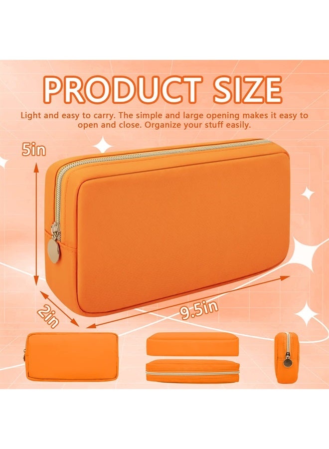 Iqimott Nylon Small Makeup Bag Cosmetic Zipper Pouch for Purse, Preppy Makeup Bag Compact Make up Pouch Toiletry Bag, Waterproof Zipper Purse Travel Coin Pouch Storage Bag for Women Girls Teens(Orange) - Image 1