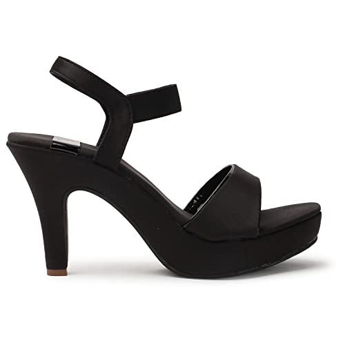 XE Looks Women's Platform Pencil High Heels | Stylish Ankle Strap Open-Toe Sandals for Girls | Cushioned Anti-Skid Sole | Comfortable Heels for Party Casual Wear (Black) - Image 5