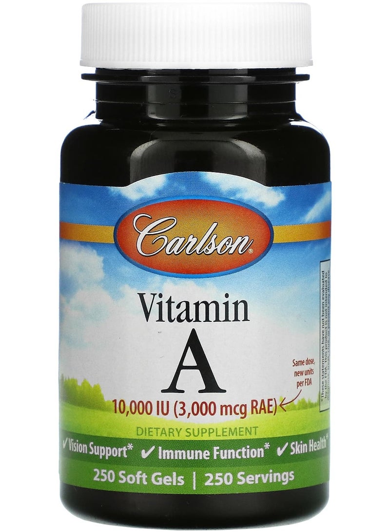 فيتامين أ، 3,000 ميكروغرام RAE، (10,000 وحدة دولية)، 250 كبسولة لينة