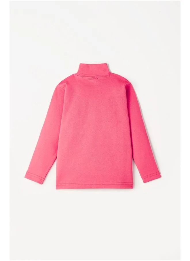 جون June Raised Turtle Neck Kids Basic Tshirt Dark Pink