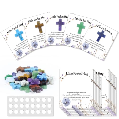 Clearain 40 Sets Bulk Little Cross Worry Stones Pocket Hug Token Gift Card for Friends Funeral Favors Encouragement Gifts for Women Adults Party Favors - Image 1