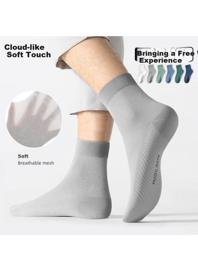 As plant Men's Summer 100% Cotton Mid-calf Socks Thin Mesh Breathable 7a Grade Antibacterial Odor-resistant Seamless Long Socks - Image 5