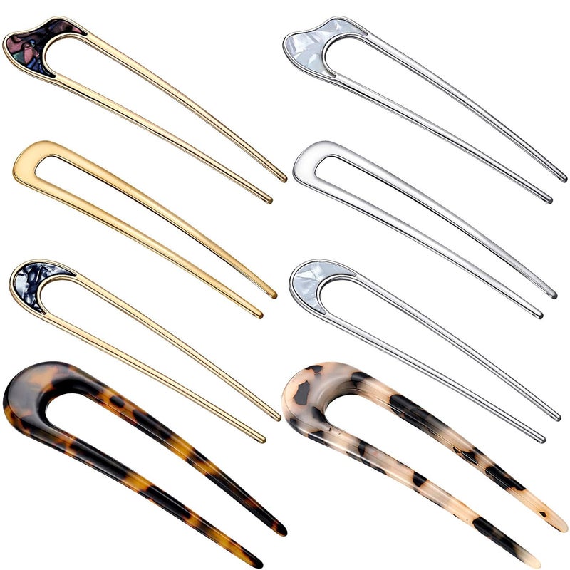 Chuangdi 8 Pieces U Shaped Hair Pins French Pins Metal U Vintage Fork Hair Pin for Buns Women Girls Hairstyle AccessoriesCute Patterns