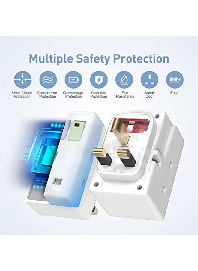SUNSAR 3 Way Plug Adaptor, Multi Plug Extension Socket Adapter with Switches, 13A UK 3 Pin Switched Socket Extensions Triple Wall Sockets Adapter Plugs, Power Extender for Home Office - Image 2