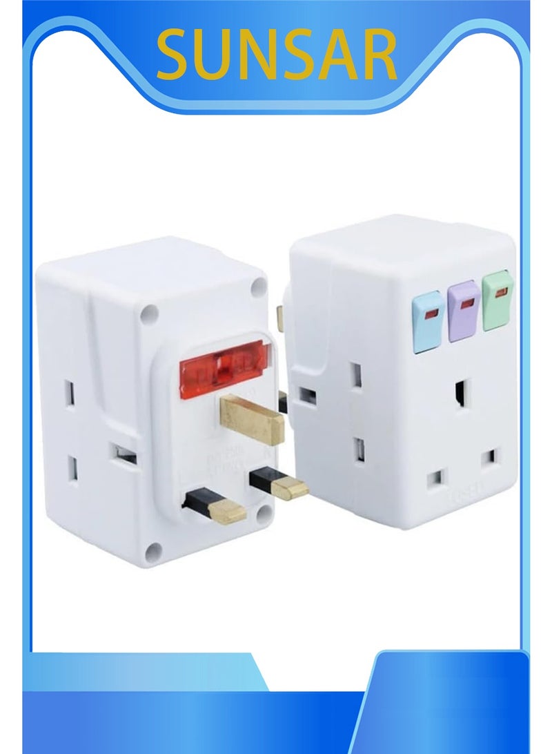 SUNSAR 3 Way Plug Adaptor, Multi Plug Extension Socket Adapter with Switches, 13A UK 3 Pin Switched Socket Extensions Triple Wall Sockets Adapter Plugs, Power Extender for Home Office - Image 1