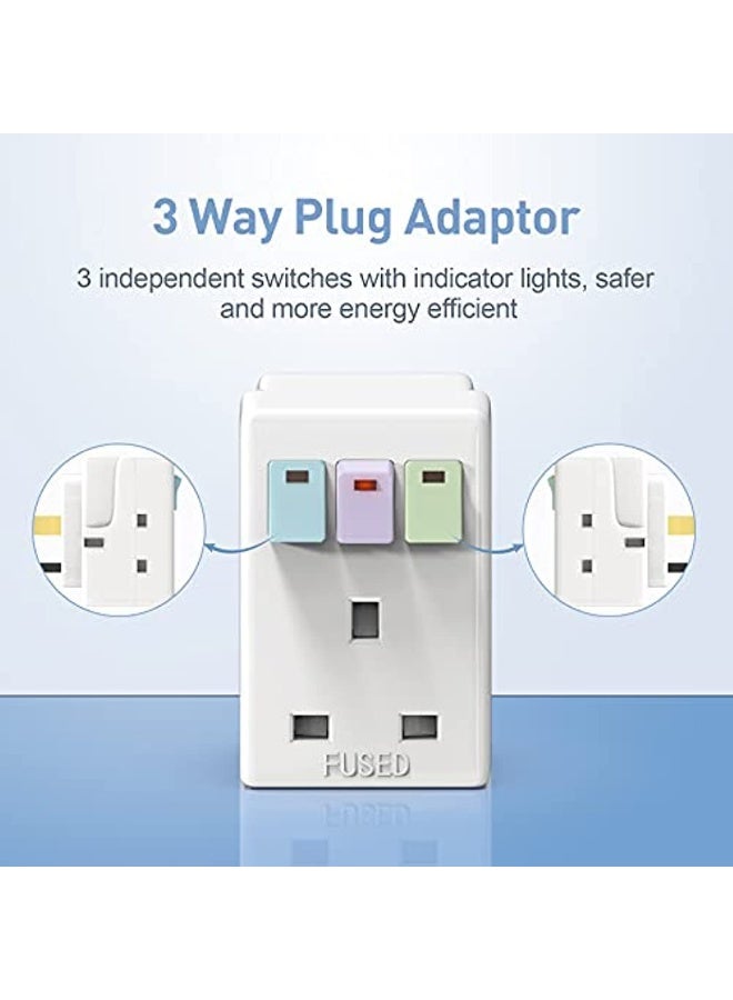 SUNSAR 3 Way Plug Adaptor, Multi Plug Extension Socket Adapter with Switches, 13A UK 3 Pin Switched Socket Extensions Triple Wall Sockets Adapter Plugs, Power Extender for Home Office - Image 5