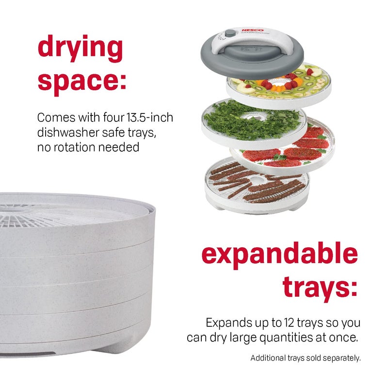 Nesco FD-60 Snackmaster Express Food Dehydrator for Great Jerky and Snacks, 4 Trays, 13.5" X 9.75", white and grey - Image 3