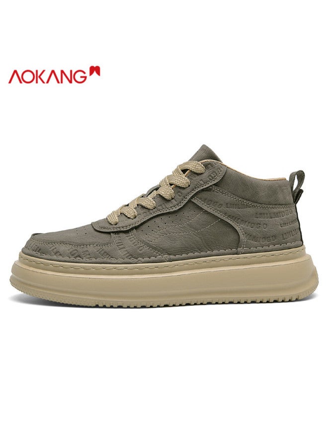 Aokang Men's Casual Mid-top Sneakers Autumn Winter Fashion Versatile Fleece-lined Cotton Shoes Wild Green Size 40 - Image 2